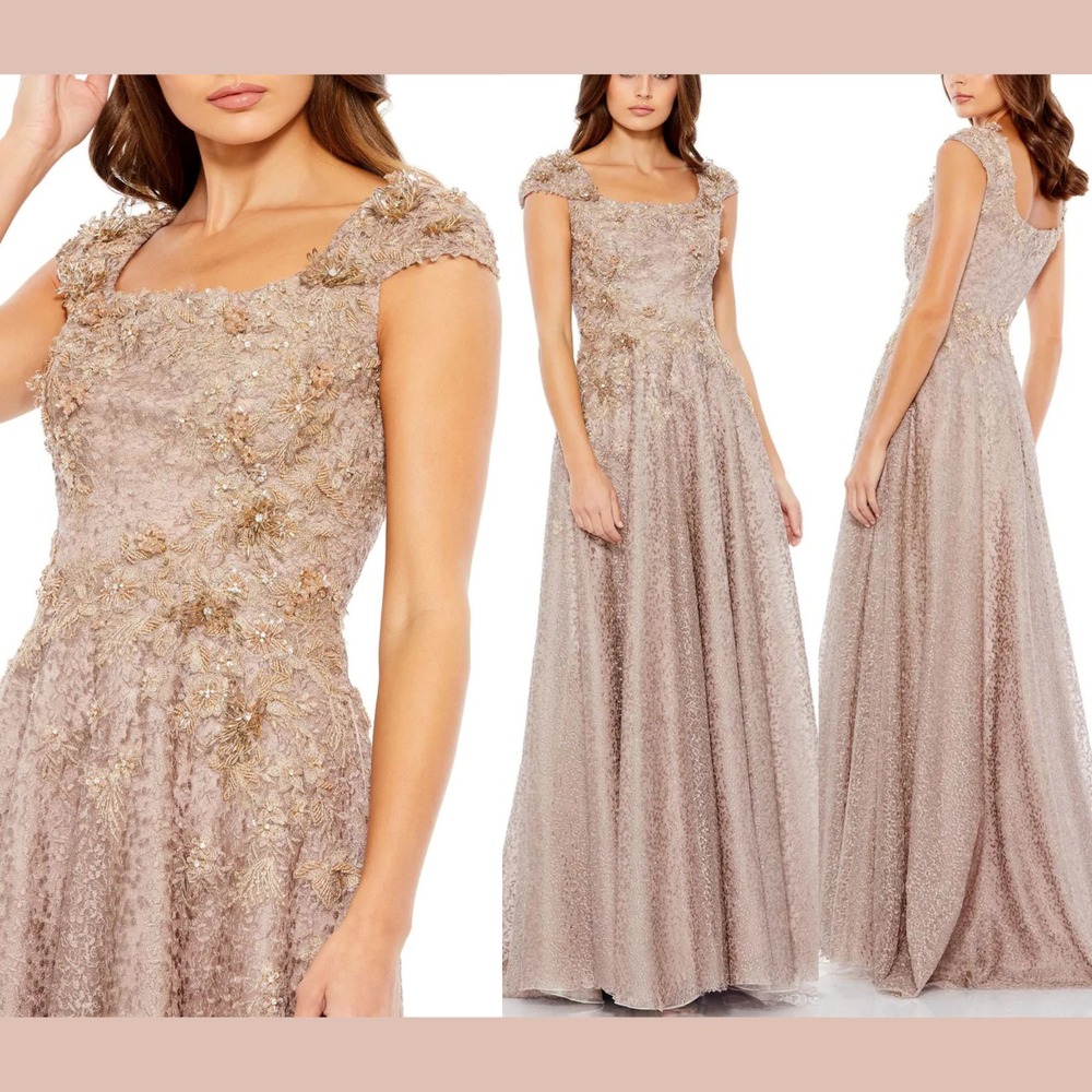 NWT Mac Duggal [ 8‎ ] 11188 Embellished Cap Sleeve Square Neck A Line Gown J1954